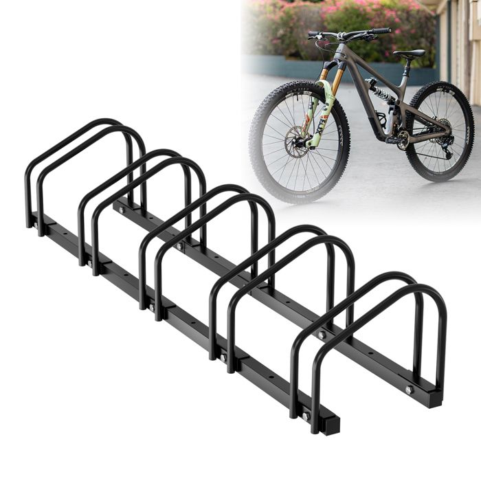 Râtelier au sol face à face avec 4 arceaux antivol pour 5 vélos