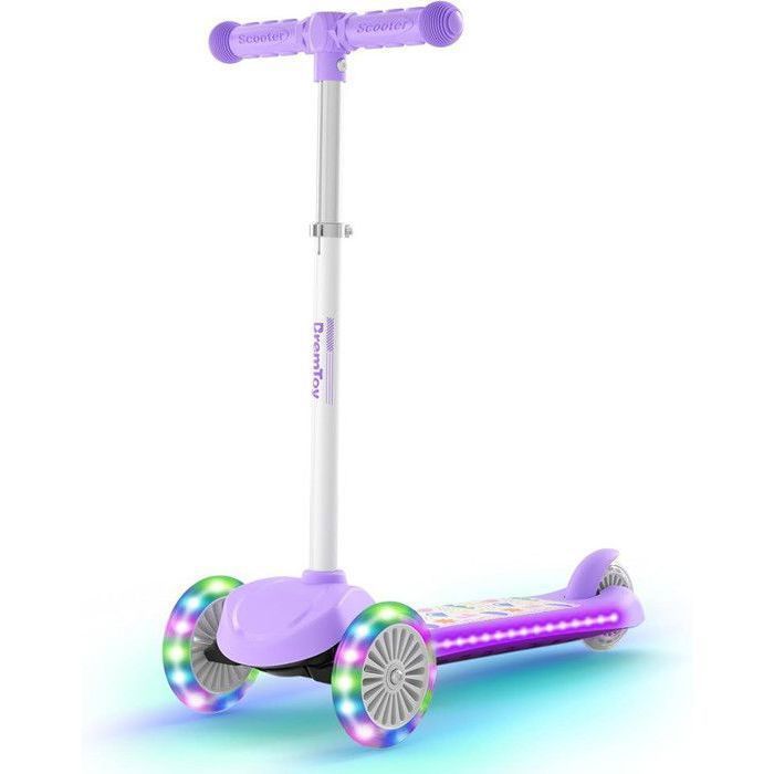 Trottinette Pliable Enfant – 2 Roues LED Lumineuses – Hauteur Réglable 4 Positions (60-80 Cm) – Légère Et Stable – Charge 50 Kg