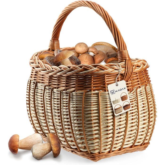 Panier En Osier Naturel Avec Anse - 35x25x25 Cm Environ - Pour Champignons, Bois, Fruits, Rangement Déco