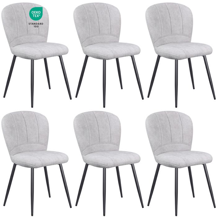 Chaises de salle à manger - WAFTING - Design Coquille - Lot de 6 - Revêtement chenille gris - Pieds métal