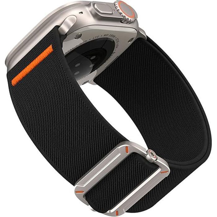 Stravo Bracelet montre sport nylon élastique Apple Watch 44/45/46/49mm Series 4-12 SE 1-3 Ultra 2-4 – Solo Loop – Noir