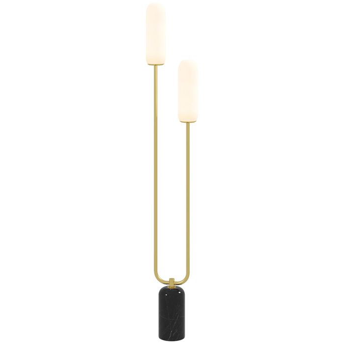 Lampadaire sur pied de salon - HOMCOM - 2 abat-jours en verre base en marbre et interrupteur à pied - en métal - 150H cm - blanc