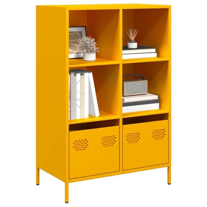 (Solde dautomne)Buffet haut - CLARENCE - Commode/Buffet de cuisine jaune moutarde 68x39x1035 cm acier MEU6120