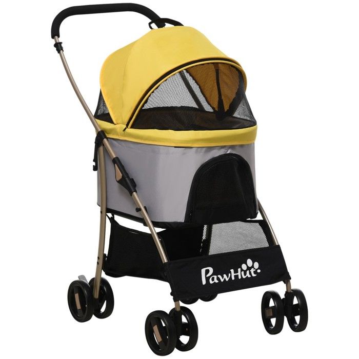 Meilleurs prix pour Poussette Pour Animaux Poussette chien 2en1 chariot & sac transport pliable - 4 roues - Mesh aéré - Coussin - Oxford - Jaune
