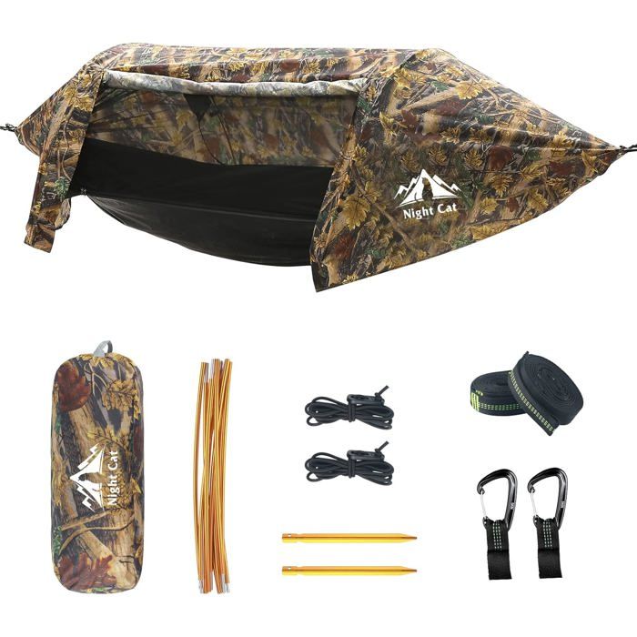 Night Cat Tente 1 Personne Hors Sol – Lit De Camp Intégré – Imperméable 3000mm – Cadre Alu – Pour Terrain Accidenté