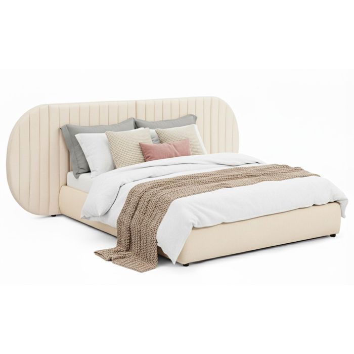 MENZZO Lit-coffre complet avec tête de lit modulable Cocon 160x200cm Tissu Beige - Tissu L281 x P220 x H110 cm