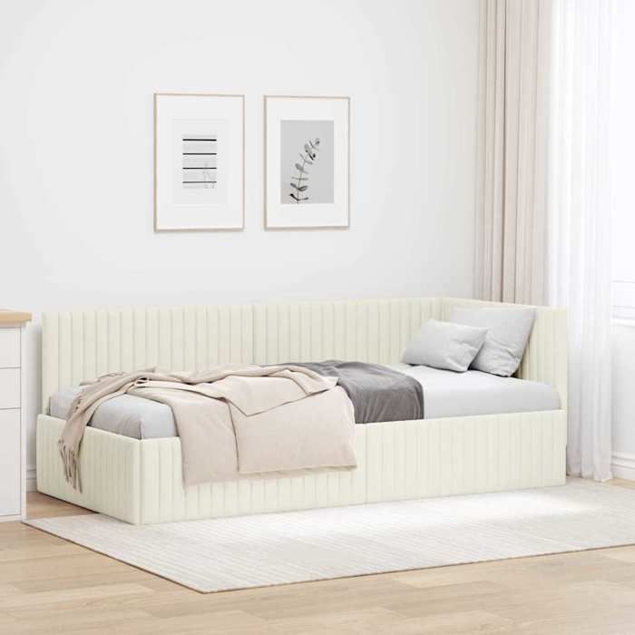 Cadre de lit dangle simple - sans matelas - Sommier à Lattes avec tête de lit Crème 90x190 cm Velours - 194x94x72 cm 5550210
