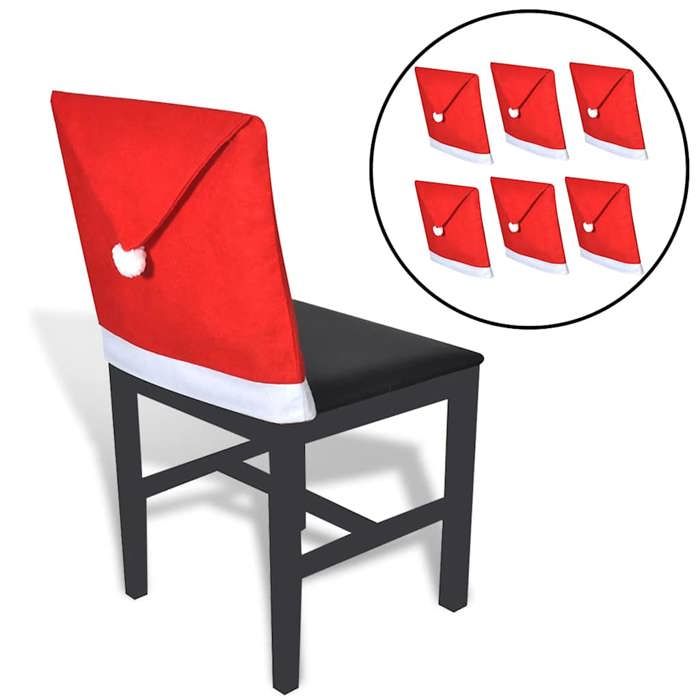 Housses de dossier de chaise Bonnet de Père Noël - VIDAXL - 6 pièces - 51x53 cm - Rouge et blanc - Polyester 100%
