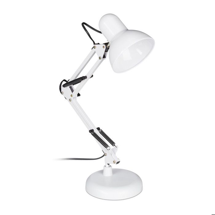 Relaxdays Lampe bureau retro bras articulé flexible Veilleuse lecture Bureau métal E27 HlP: 50x27x15 cm blanche