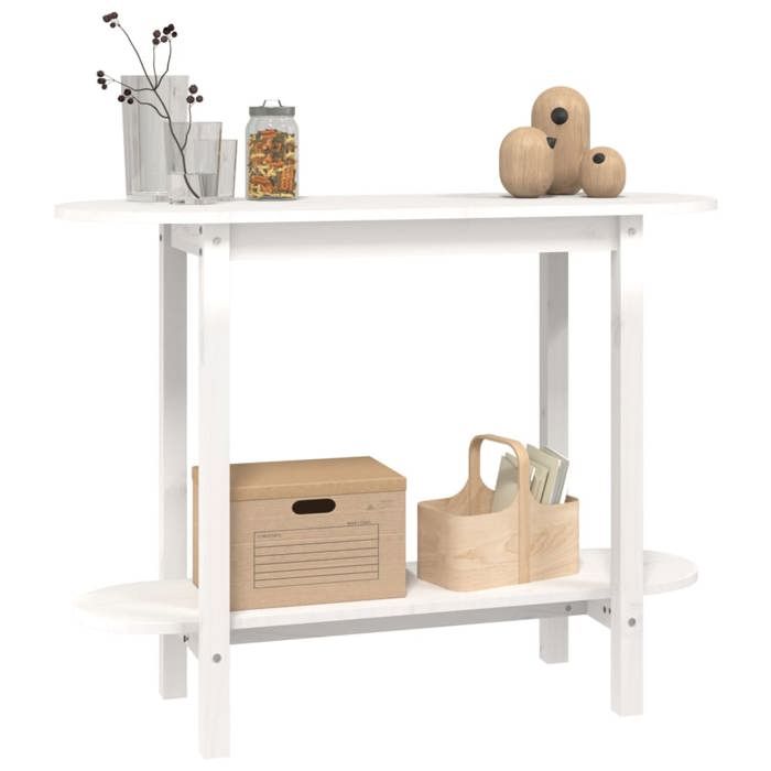 Table console en bois de pin - vidaXL - Blanc - 110x40x80 cm - Bois massif - Étagère de rangement - Stable - Robuste
