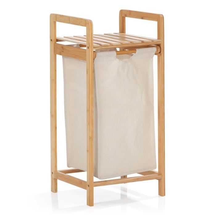Panier à linge - LUMALAND - LUMALAND - 30 L (33x33x73 cm) - bambou & tissu - sac à linge extensible