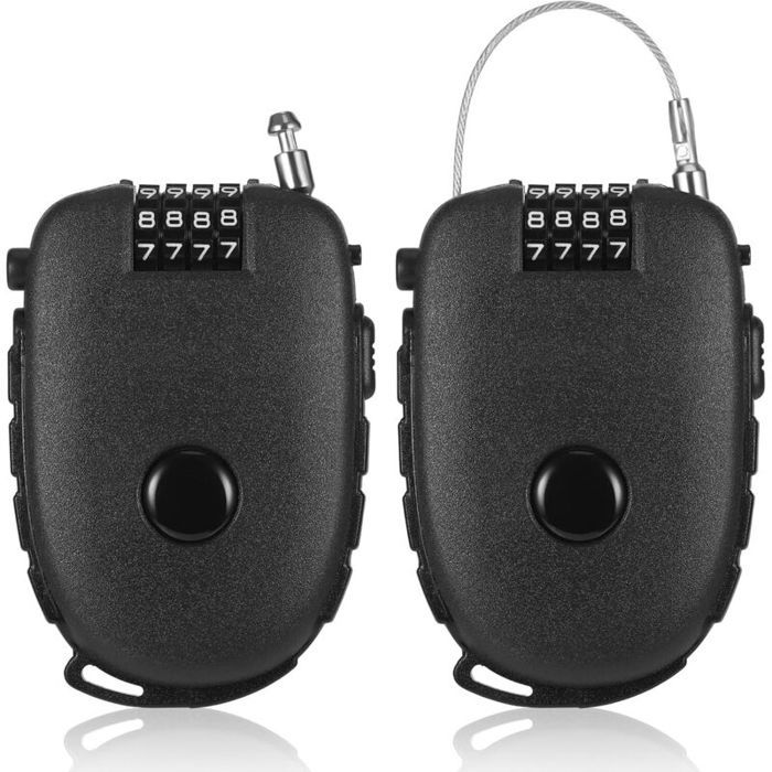 Câble antivol 2 pièces antirouille pour casque de moto antivol de vélo flexible antivol rétractable léger à 4 chiffres