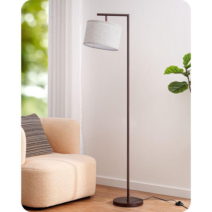 EDISHINE Lampadaire sur Pied Salon Abat-jour à Angle Réglable en Lin Beige E27 Ampoule 2700K Incluse Interrupteur à Pédale