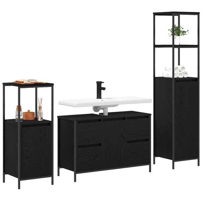 (TOP 2026)Ensemble de mobilier de salle de bain - SWEETY - ARMOIRE WC/SALLE DE BAIN COMPLETE - 3 pcs - Chêne noir 36x35x165cm 766823