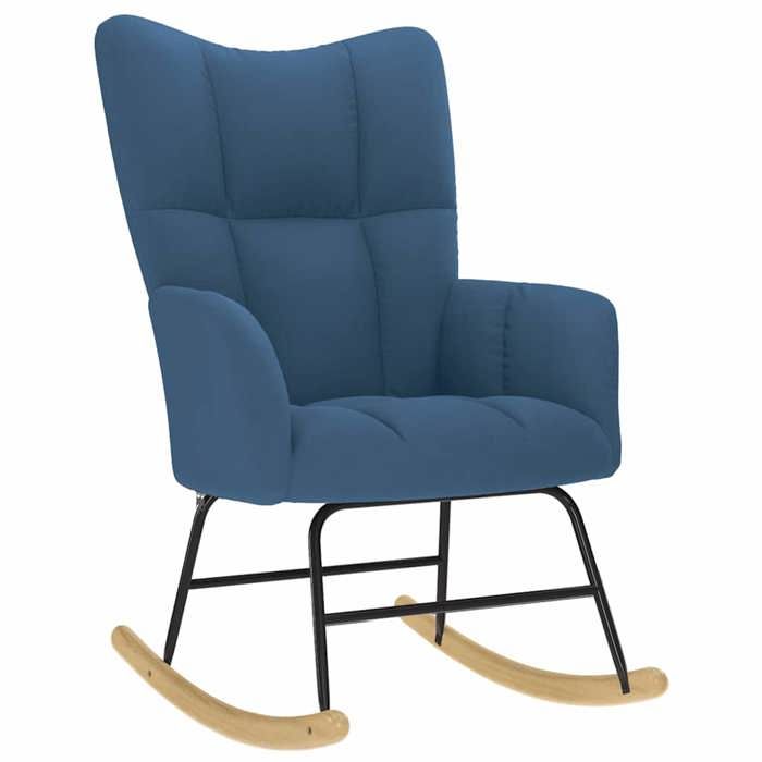 Fauteuil Allaitement - Bleu - Chaise à bascule - Rocking Chair - avec repose-pied - Bleu Tissu 61x78x95 cm F1561