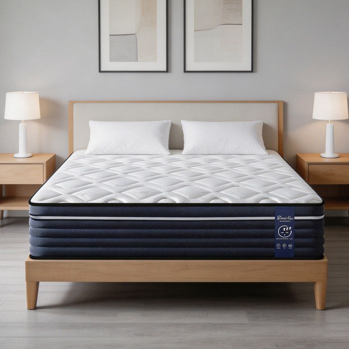 Matelas 90x200 cm Ep 26 cm fermeté moyenne Matelas hybride à mémoire de forme 7 zones de confort en Ressort-indépendant adaptative