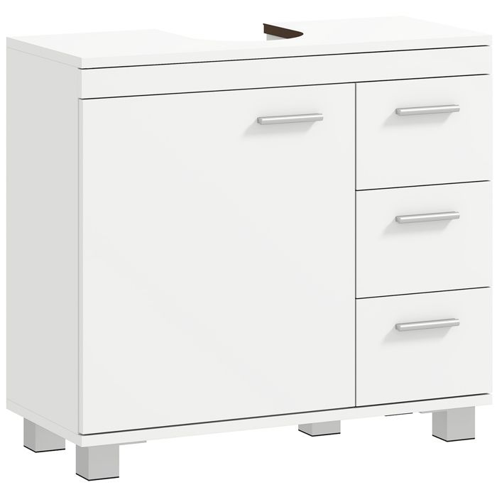 Meuble sous lavabo - HOMCOM - avec 3 tiroirs et porte à fermeture amortie - style moderne - 70 x 30 x 64 cm - blanc
