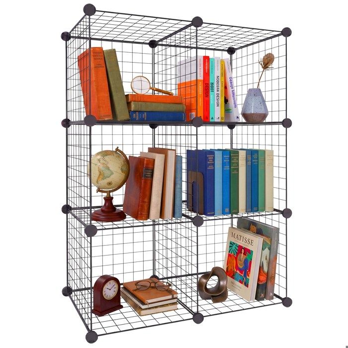 Relaxdays étagère modulaire à emboîter 6 cubes HxLxP 110x37x75 cm filaire métal noir