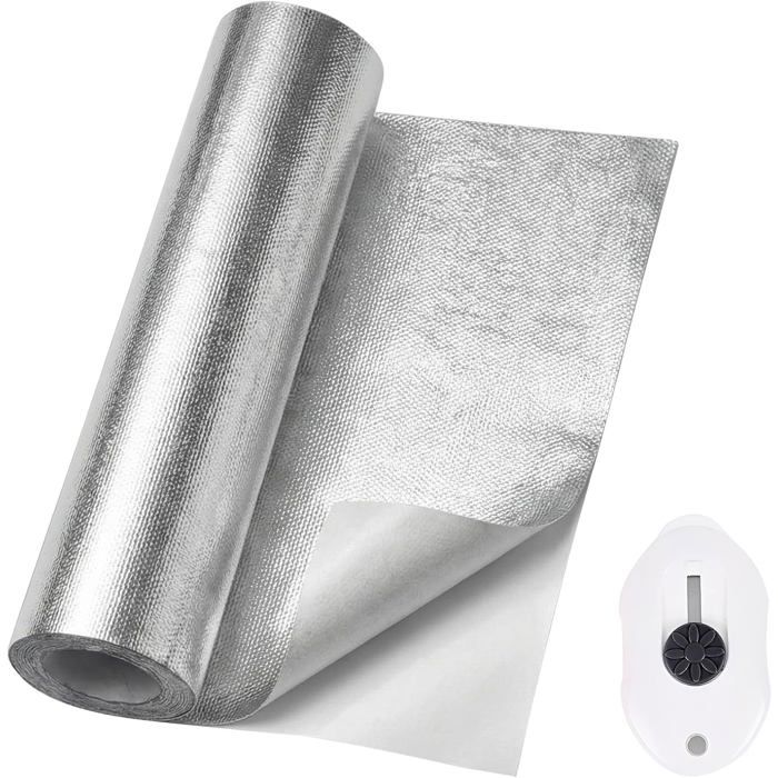 Feuille isolante autocollante pare-chaleur - Aluminium et fibre de verre épaisseur 02 mm - Résiste à 300 °C taille 60 x 200 cm