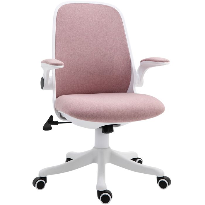 Fauteuil bureau - Zephmum - pivotant bascule hauteur réglable accoudoirs relevables 625x60x94-104 cm rose