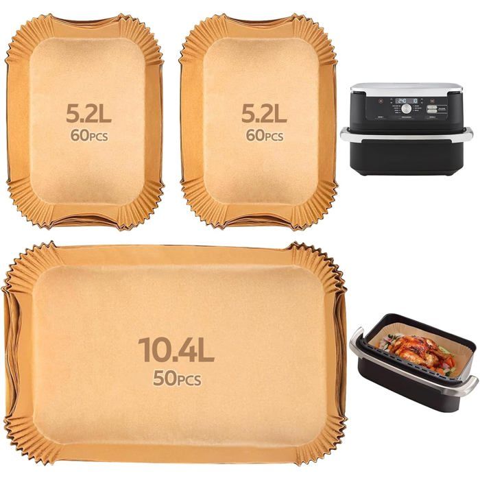 Papier Cuisson Air Fryer - 170 Pièces - Pulpe Alimentaire - Antiadhésif Sans Huile - Pour Ninja Foodi Et Fours - 5 2L Et ECLAIRAGE