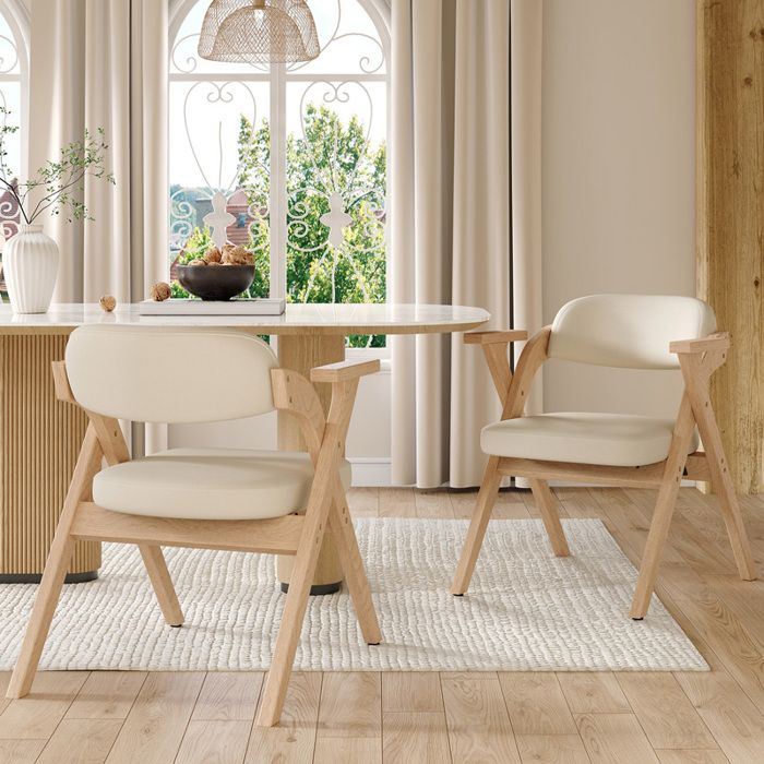 Lot de 2 chaises pliantes en bois massif avec accoudoirs assise en lin respirant gain de place beige