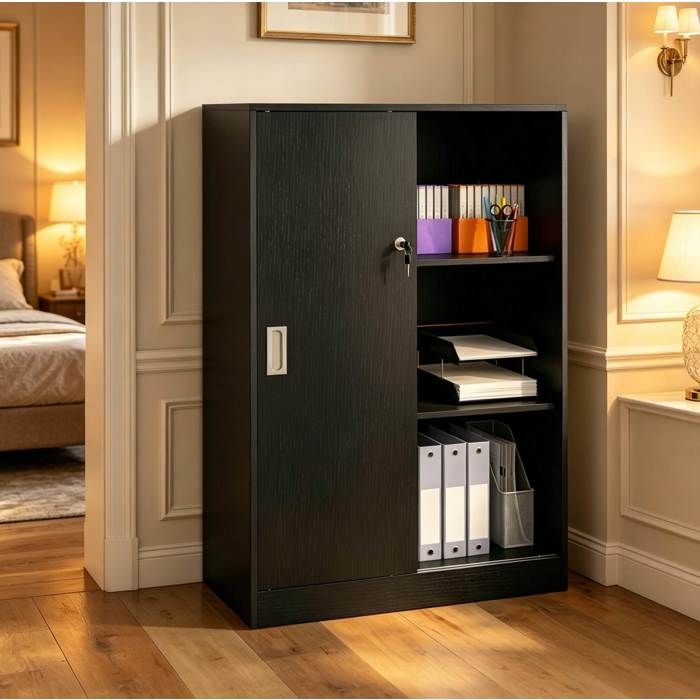 Maisentiel Armoire de bureau verrouillable noire 80 x 40 x 120 cm 2 étagères 2 clés