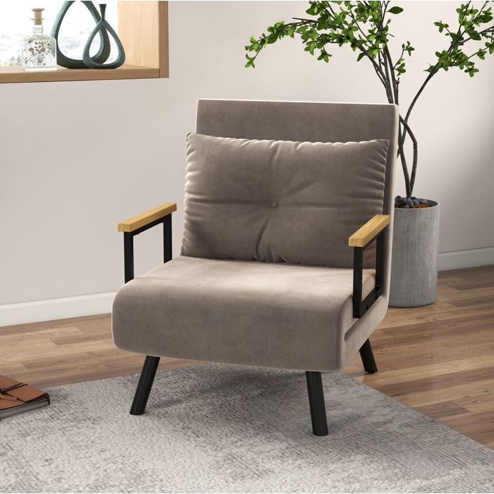 VUENOR Fauteuil convertible 63 x 73 x 81 cm gris taupe – dossier réglable 5 positions lit 1 place