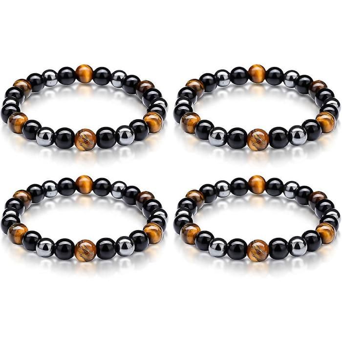 Bracelet triple protection en perles œil de tigre (lot de 4) bracelet anti-stress et anti-anxiété bracelet diffuseur dhuiles