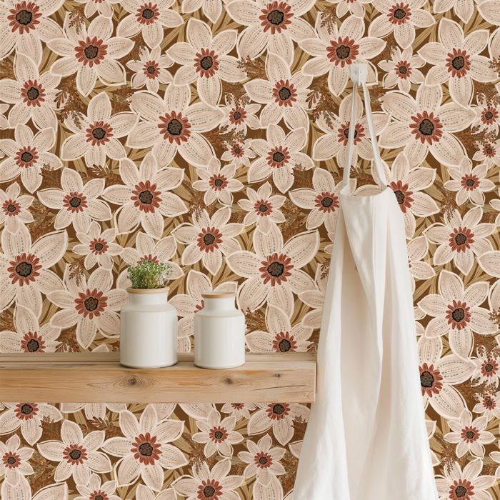 Papier peint adhésif à motifs floraux – Stickers muraux pour salon et chambre–Autocollants décoratifs pour meubles 45x300cm Beige