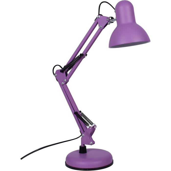 Lampe De Bureau Antigona LED À Bras Articulé Design Rétro Vintage Douille E27 Lampe De Lecture Violet Mat