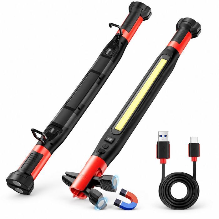Lampe de Travail Magnétique pour Voiture avec Aimant et Deux Crochets Lampe dUrgence Rechargeable Éclairage de Capot LED