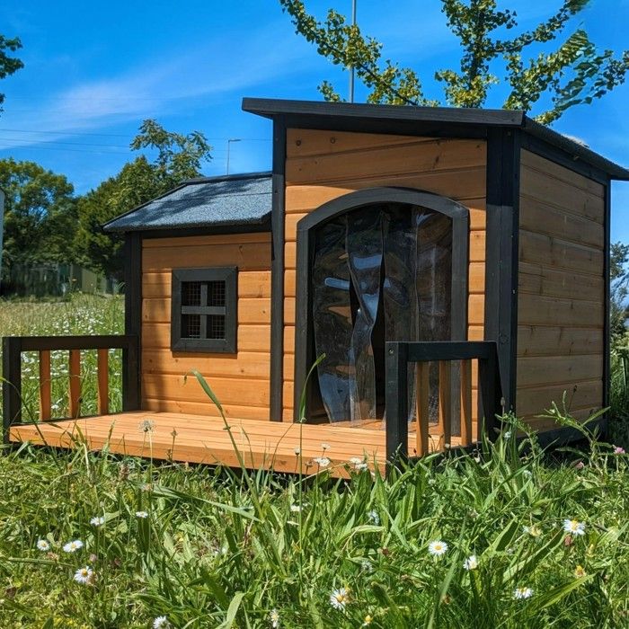 Meilleurs prix pour Niche Border Collie Pour Chien Avec Toit Shingle Ouvrant Et Terrasse Taille L