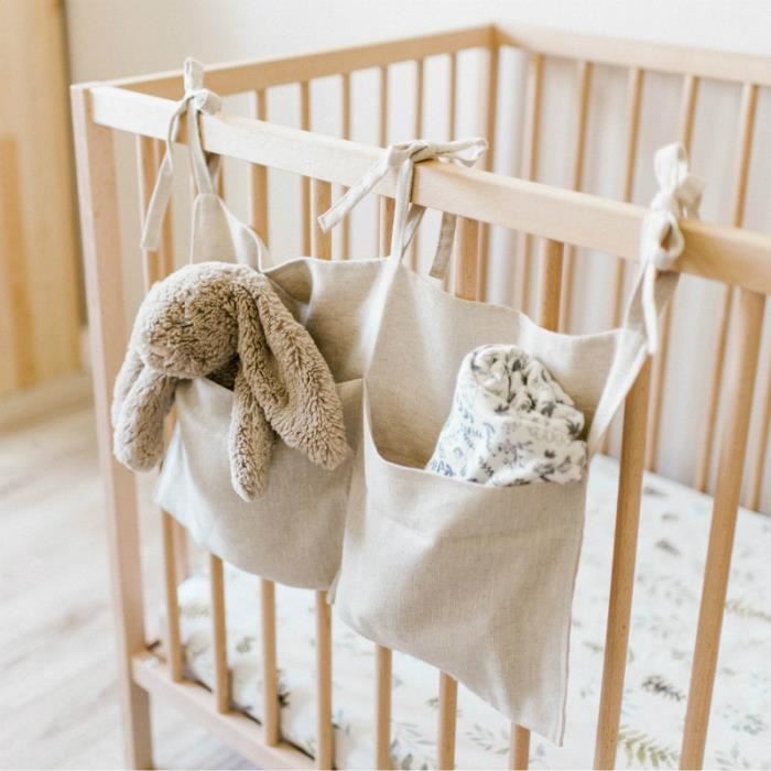 Sac De Rangement Suspendu Xtsfx - Organisateur Lit Bébé | Poches Multifonctions | Beige | 50x30cm