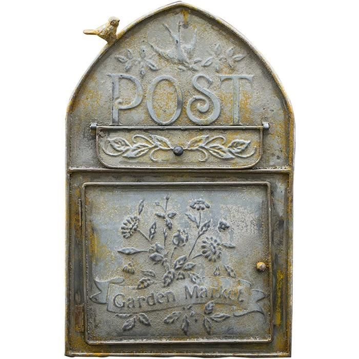 Boîte Aux Lettres Décorative Style Shabby Chic - Fer Vieilli Bleu - 30.5x22x12 Cm