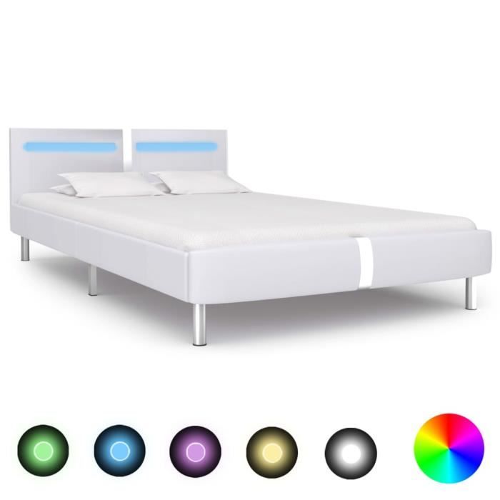 Cadre de lit avec LED Blanc Similicuir 140 x 200 cm ...