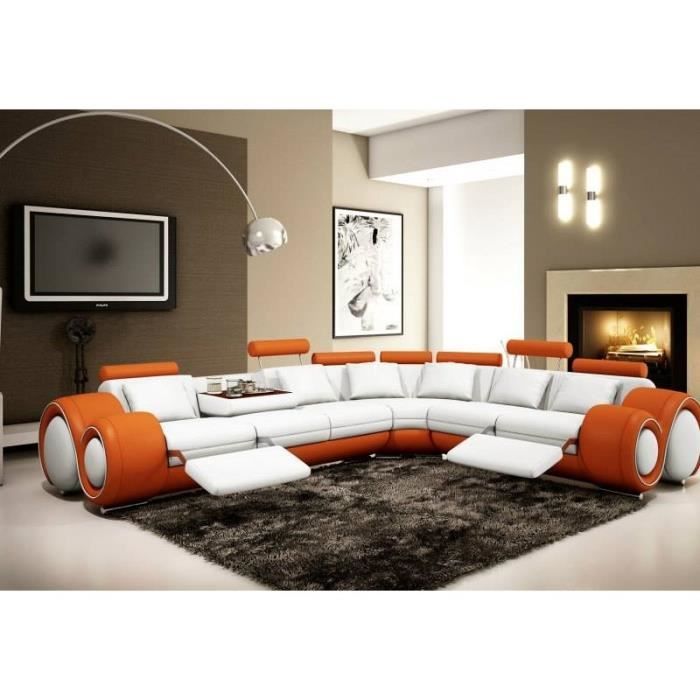 Canape D Angle Cuir Orange Et Blanc Relax Achat Vente Canape