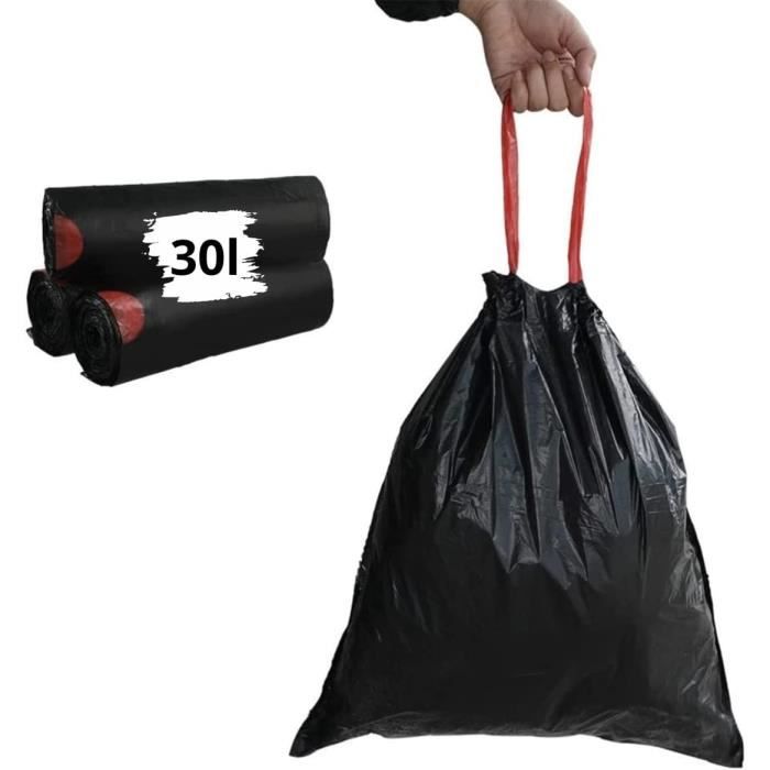 Sacs Poubelles 30L Lien Coulissant, Lot De 100 Sacs Noirs, 100%  Recyclable, Forte Résistance