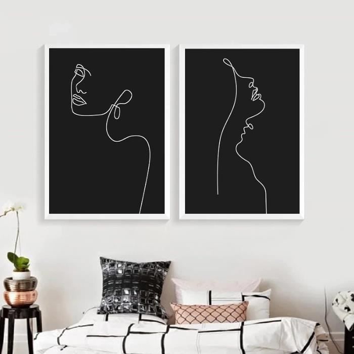 Abstrait Femme Visage Silhouette Affiche Murale Art Floral Une Ligne Dessin Toile Tableau Peinture Moderne Tableaux Chambre Decoration À La Maison 50x70cmx2 Sans Cadre