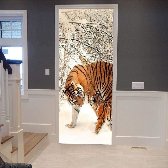 Autocollant Mural 3D Porte Et Mur - 77x200 Cm Environ - PVC Amovible Sans Résidu - Décoration Chambre, Salon - 12
