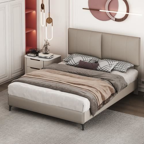 cadre de lit double, cuir pu de haute qualité, lit adulte, 140*200cm, gris clair