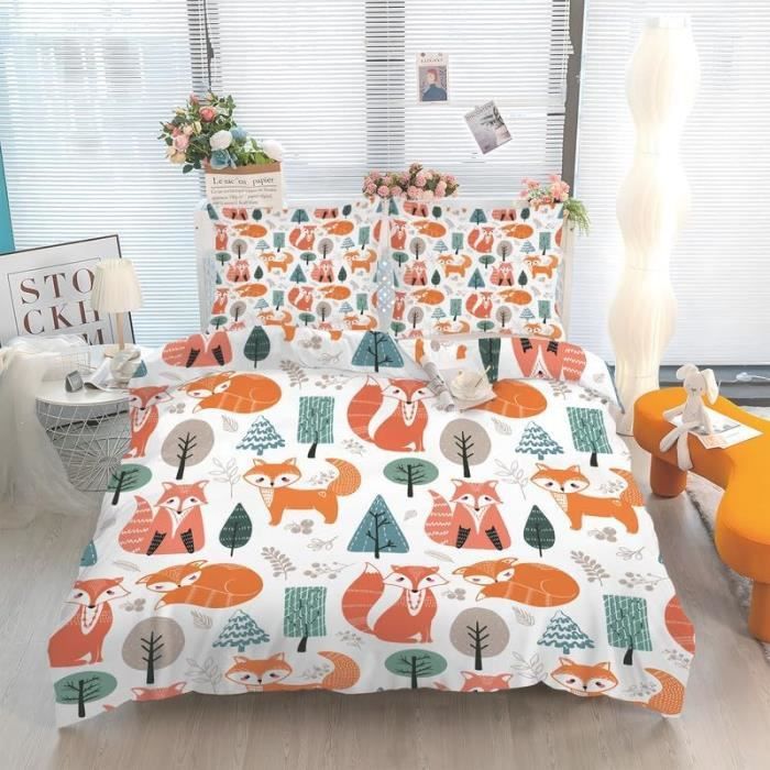 Parure De Lit Enfant Chat Noir 90x190 Cm - Impression 3D Microfibre - 2 Taies D'oreiller 65x65 Cm - 11