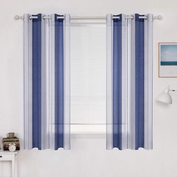 Lot De 3 Rideaux Voilages Blancs à Fleurettes - 2,25 M X 0,90 M - Prêts à Poser