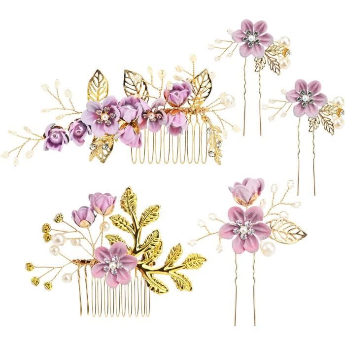 Peigne Cheveux Mariage COYUN - Pince Fleur Avec Perles Dorées, Accessoire Cheveux Femme Fille Pour événements - 4