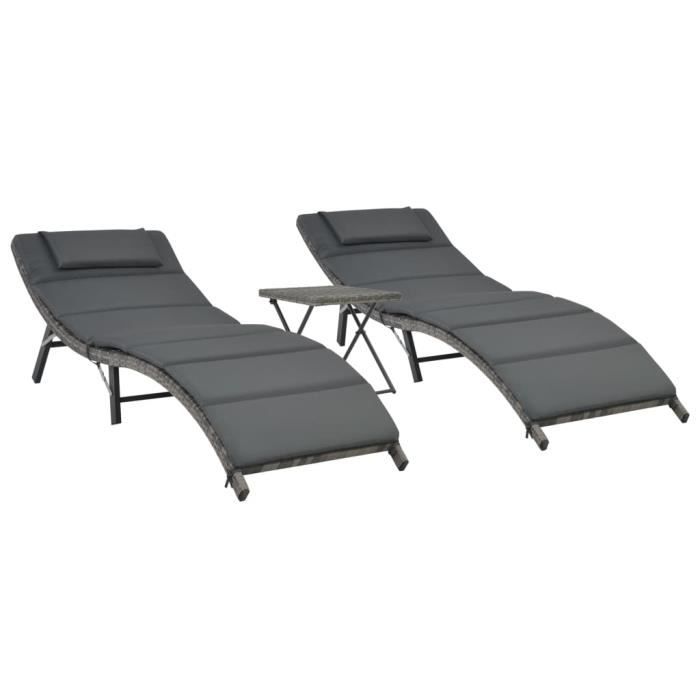lot de 3 chaises longues de jardin resine tressee bains de soleil fauteuil de jardin transat jardin gris cdiscount jardin