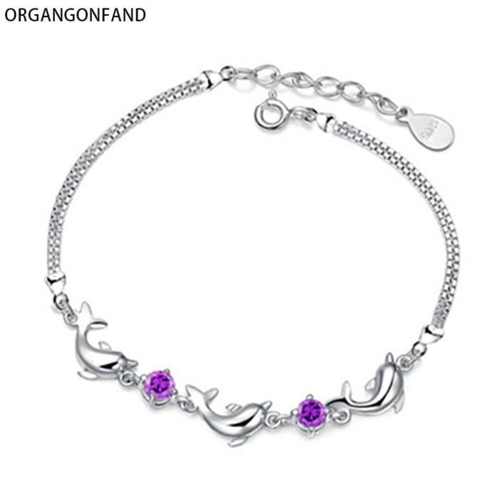 Bracelet Femme - ORGANGONFAND - Cuivre Plaqué Argent - Zirconium - Dauphin - Mode