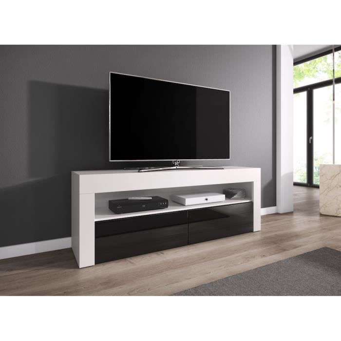 Blanc Laqué Meuble Tv Hauteur 80 Cm Luna Meuble Tv Contemporain Decor Corps Blanc Facade Noire Haute