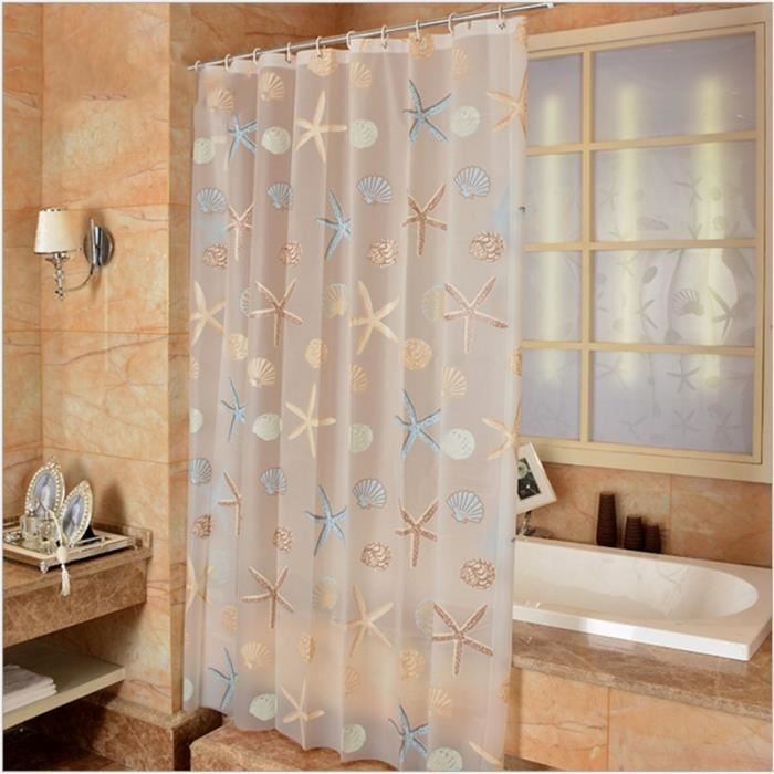 Rideau de Douche Salle de Bain Coquillage 220x180 Maison Déco