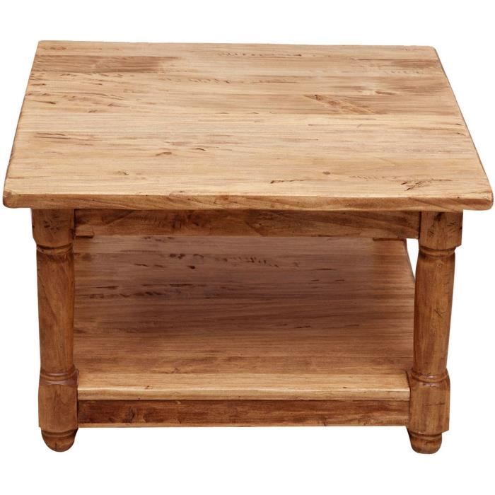 table basse à fumere style rustique en bois massif de tilleul finition naturelle l70xpr70xh45 cm