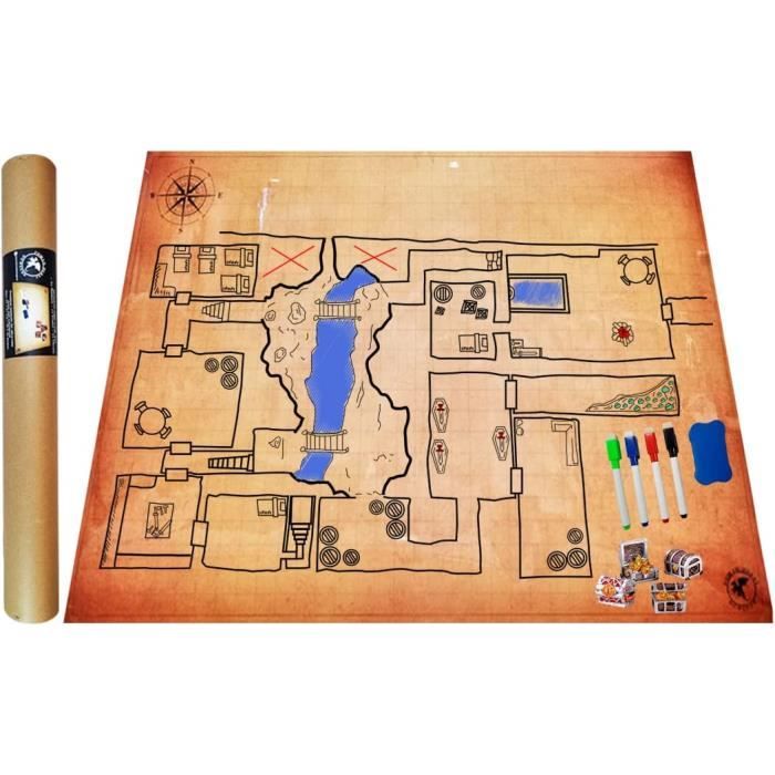 Set Plateau Jeu Rôle POWER BEAST - 2 Cartes Donjon/forêt + Marqueurs + Coffres - D&D
